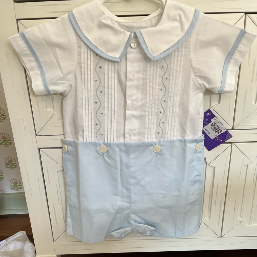 Phoenix and Ren toddler boy white and blue button on set